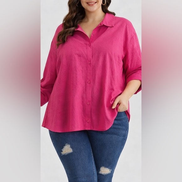 SHEIN Tops - Shein Curve Oversized textured long sleeve button down blouse Sz 3x